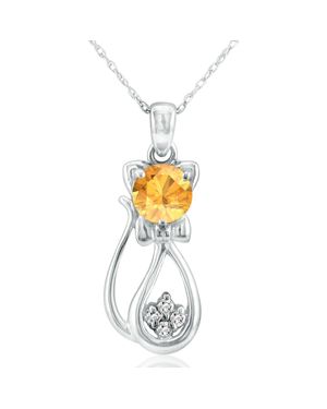 SuperJeweler 1 Carat Gemstone And Diamond Cat Necklace - Metallic