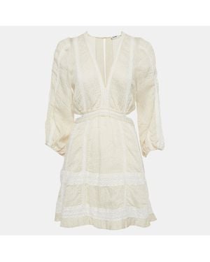 Sandro Cream Seersucker Alaya Cutout Mini Dress - White