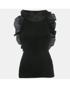 Roberto Cavalli Stretch Knit Ruffle Top - Black