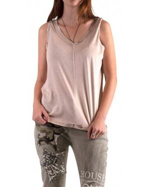 Gigi Moda Ferno V-Neck Two Tone Tank - Natural