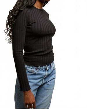 PERFECTWHITETEE Rowe Poorboy Rib Long Sleeve Ribbed Crew Tee - Black