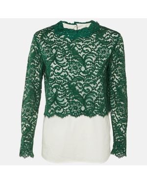 Sandro Cotton & Lace Overlay Malia Top - Green