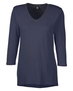 Devon & Jones Perfect Fit Bracelet-Length V-Neck Top - Blue