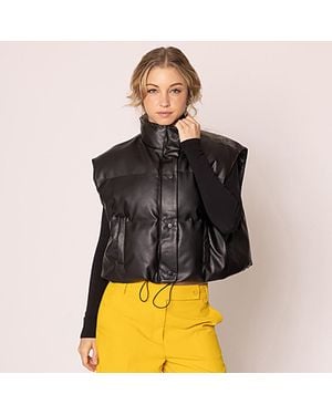 TRUEDAMES Faux Leather Padded Vest - Black