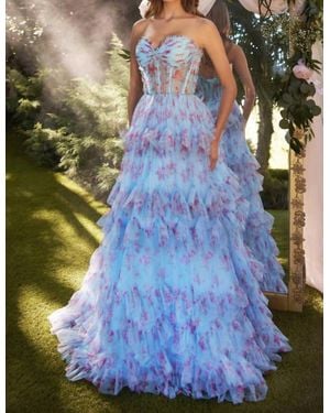 Andrea & Leo Couture Ruffled A-Line Gown - Blue