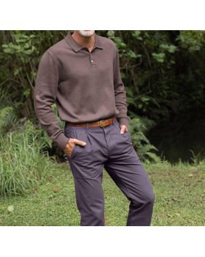 Alex Crane Feather Long Sleeve Polo - Gray