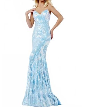 Jovani Strapless V-Neck Sequin Mermaid Gown - Blue