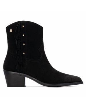 Carmela Suede Fringe Ankle Booties - Black