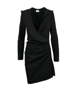Magda Butrym Sculptural Draped Stretch Wool Midi Dress - Black