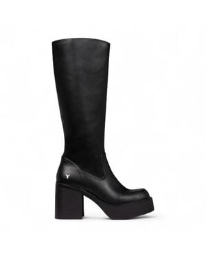 Windsor Smith Faux Leather Knee-High Platform Heel Boots - Black