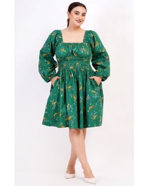 Leota Genevieve Square Neck Mini Dress Lucky Cheetah Verdant - Green