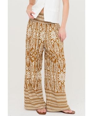 TRUEDAMES Smocked Waist Floral Pants - Natural