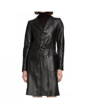 FRAME The Long Leather Belted Jacket - Black