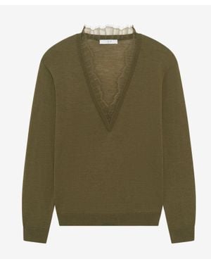 IRO Haby Lace V-Neck Pullover Sweater - Green