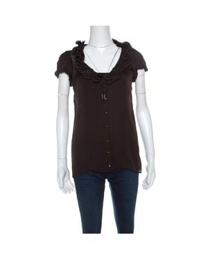 Roberto Cavalli Ruffled Silk Sheer Blouse - Black