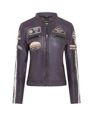 Infinity Leather Biker Racing Badges Leather Jacket-Eastleigh - Blue