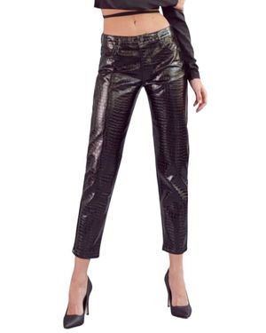 Kancan Snakeskin Coated Straight Leg Jean - Black