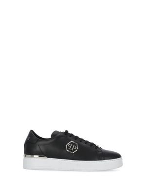 Philipp Plein Hexagon Metal Logo Leather Sneakers - Black