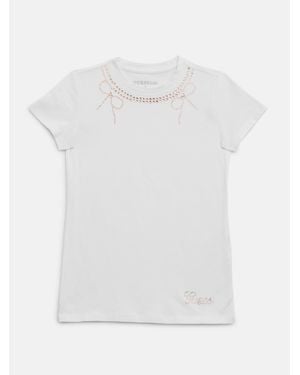 Guess Nora Rhinestones & Ribbons Tee (7-14) - White