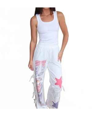 ACT Pretty Graphic Printed Rope Trim With Side Bow Detail Twillpants - White