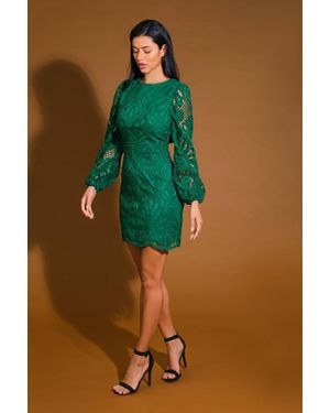 TRUEDAMES Whispered Comfort Woven Lace Mini Dress - Green