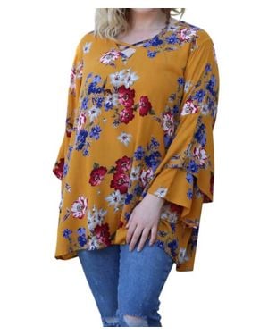 Angie Floral Layered Bell Sleeve Tunic - Blue