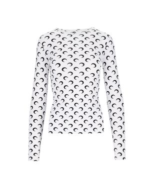 Marine Serre Moon Logo Fitted Long-Sleeve Top - White