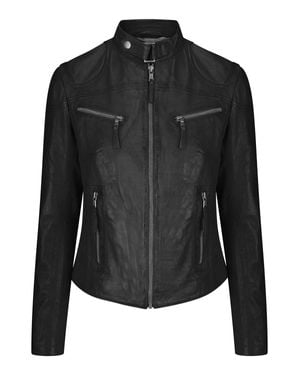 TruClothing Real Leather Vintage Slim Fit Biker Jacket - Black