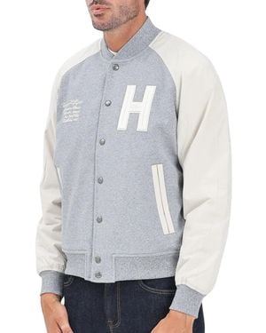Tommy Hilfiger Cotton Blend College Jacket With Snap Button Closure And Ribbed Details - Gray