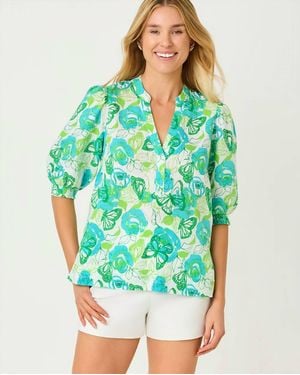 Lilly Pulitzer Mialeigh Elbow Sleeve Linen Top - Green