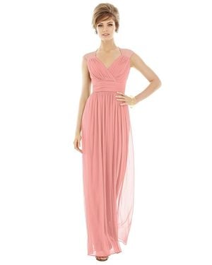 Alfred Sung Chiffon Knit Cap Sleeve Vneck Maxi Dress - Pink
