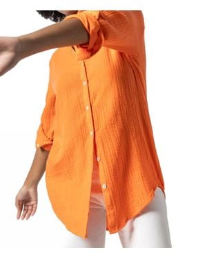 Lilla P Long Sleeve Button Down Tunic - Orange