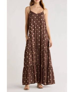Elan Tulum Tiered Spaghetti Strap Maxi Dress - Brown