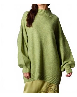 Before You Knit Ribbed Funnel Neck Oversized Pullover - Green