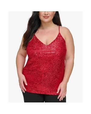 Calvin Klein V-Neck Sleeveless Sequin Camisole Top - Red