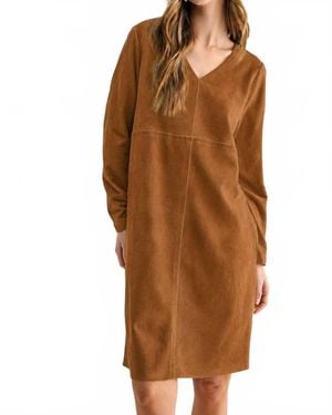 Joh Aurora Suede Long Sleeve V Neck Dress - Brown