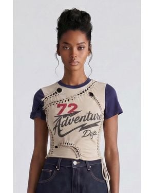 TRUEDAMES Varsity Renegade Lace-Up Graphic Tee - Black