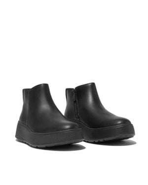 Fitflop F-Mode Leather Round Toe Platform Ankle Boots Rhs8274 - Black