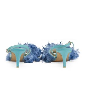Western Affair Curly Shearling Heels - Blue