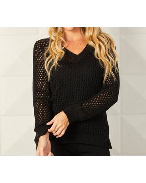 French Kyss Crochet V-Neck Top - Black