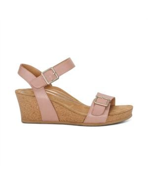 Aetrex Lexa Quarter Strap Wedge Sandal - Brown