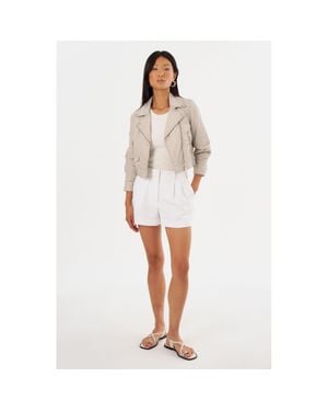 Lamarque Janika Cropped Leather Biker Jacket - White