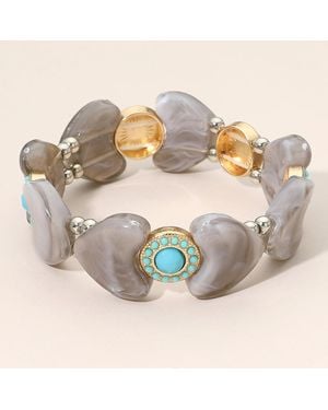 Fashnzfab Decorative Western Charm Heart Beaded Stretch Bracelet - Metallic