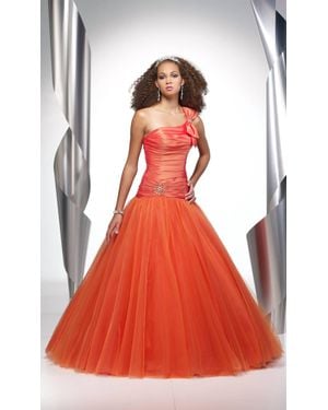 Alyce Paris One Shoulder Ruched Pleated Gown - Red
