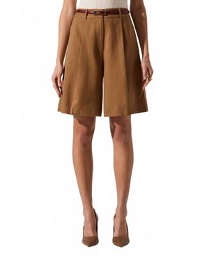 Astr Quillie Pleated Tailored Bermuda Short - Brown