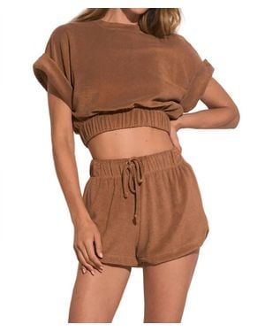 Elan Terri Short Sleeve Top - Brown