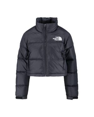 The North Face Short Down Jacket With Detachable Hood And Embroidered Logos - Blue