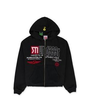 MURD333R.FM x GR33DY UNIT Greedy Unit X Murd333R. Fm Double Layered Hoodie - Black