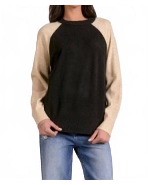 Elan Raglan Colorblock Crew Sweater - Black