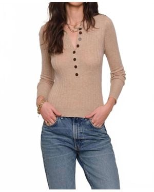 Heartloom Cashmere Blend Henley Top - Blue